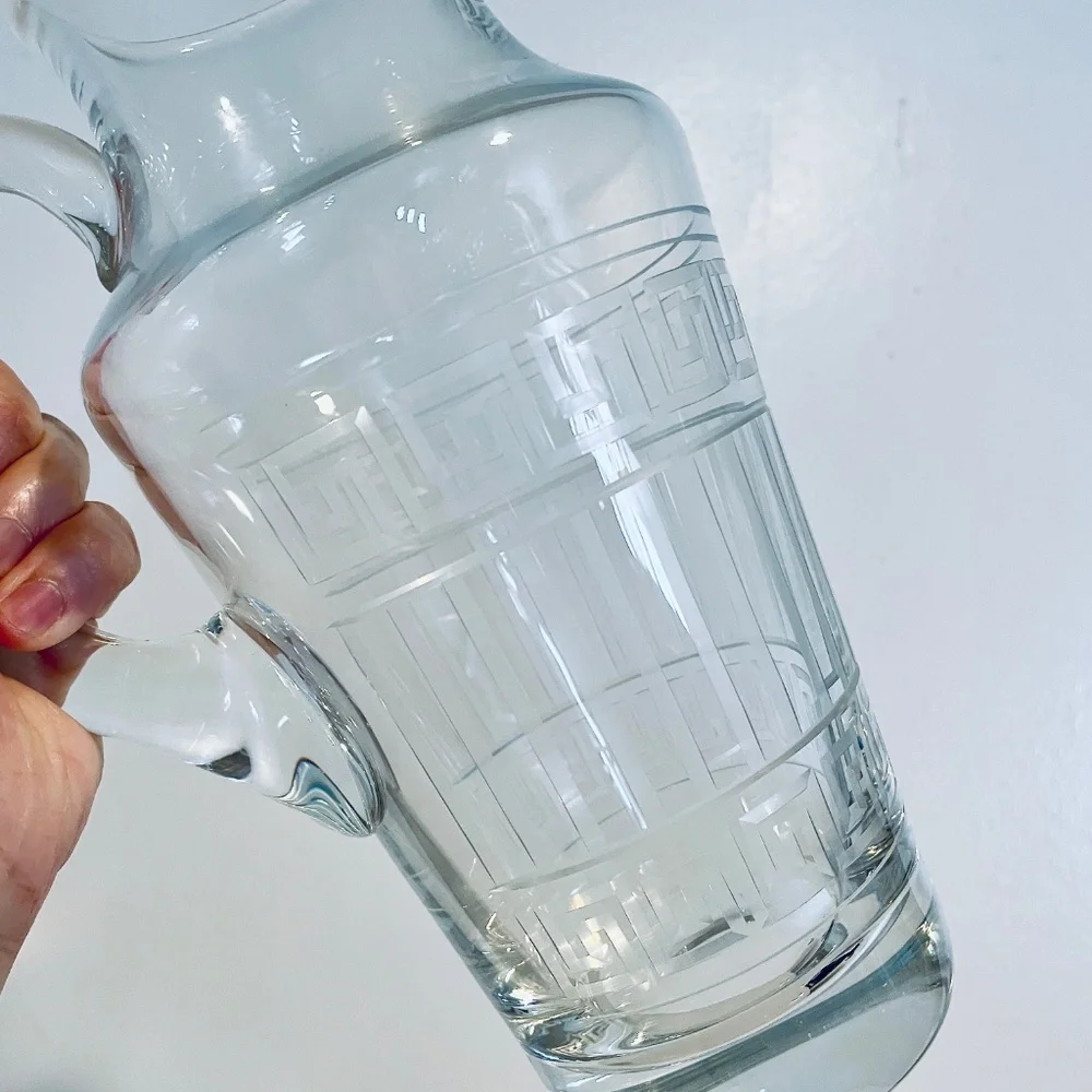 Versace x Rosenthal Meandre Greek Key Clear Glass Crystal Pitcher Vintage - Picture 8 of 14